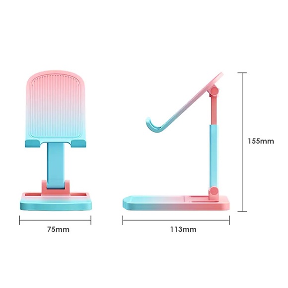 Foldable Phone / Tablet Stand • Portable for Car / Home • Pink & Blue Ombré - Picture 2 of 7